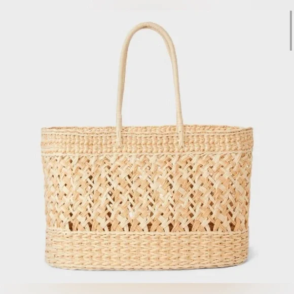 Shades and Shores one size NWT Chic Tan Woven Tote Bag - Picture 1 of 4